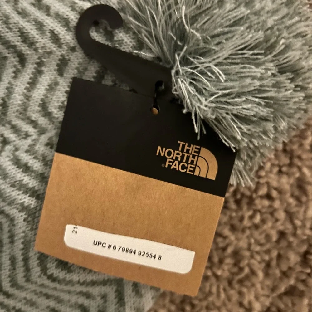 The North Face Kids Green Chevron Pom Beanie